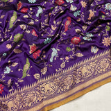 Purple colour pure katan silk handwoven Banarasi saree