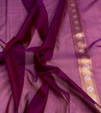 Deep magenta colour pure kora jamdani handwoven Banarasi saree