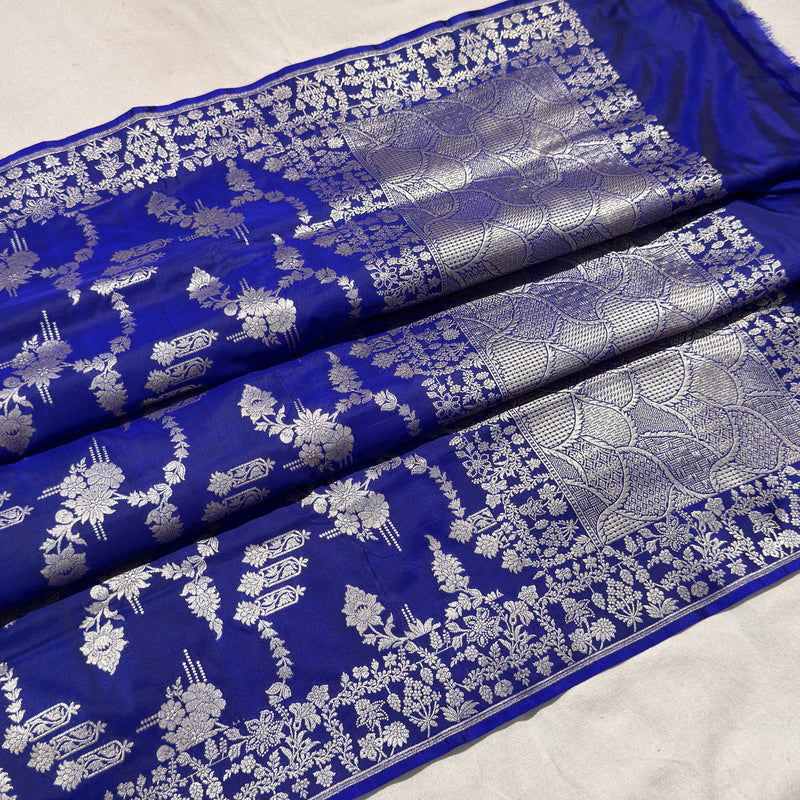 Royal blue colour pure katan silk by georgette handwoven Banarasi saree