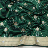 Bottle green colour pure katan silk handwoven Banarasi saree
