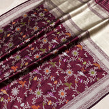Brown colour pure katan silk handwoven Banarasi saree