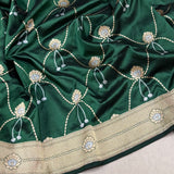 Bottle green colour pure katan silk handwoven Banarasi saree