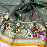 Dual shade Pure kora handwoven Banarasi saree