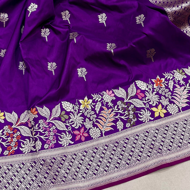 Purple colour pure katan silk handwoven Banarasi saree