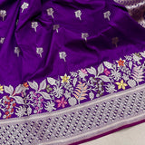 Purple colour pure katan silk handwoven Banarasi saree