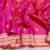 Pink colour pure katan silk handwoven Banarasi sarees