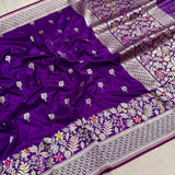 Purple colour pure katan silk handwoven Banarasi saree