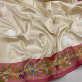 Off white colour pure katan silk handwoven Banarasi saree