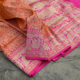 Peach colour pure katan silk handwoven Banarasi saree