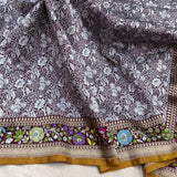 Brown colour pure katan silk handwoven Banarasi saree