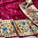 Magenta colour pure katan silk handwoven Banarasi saree