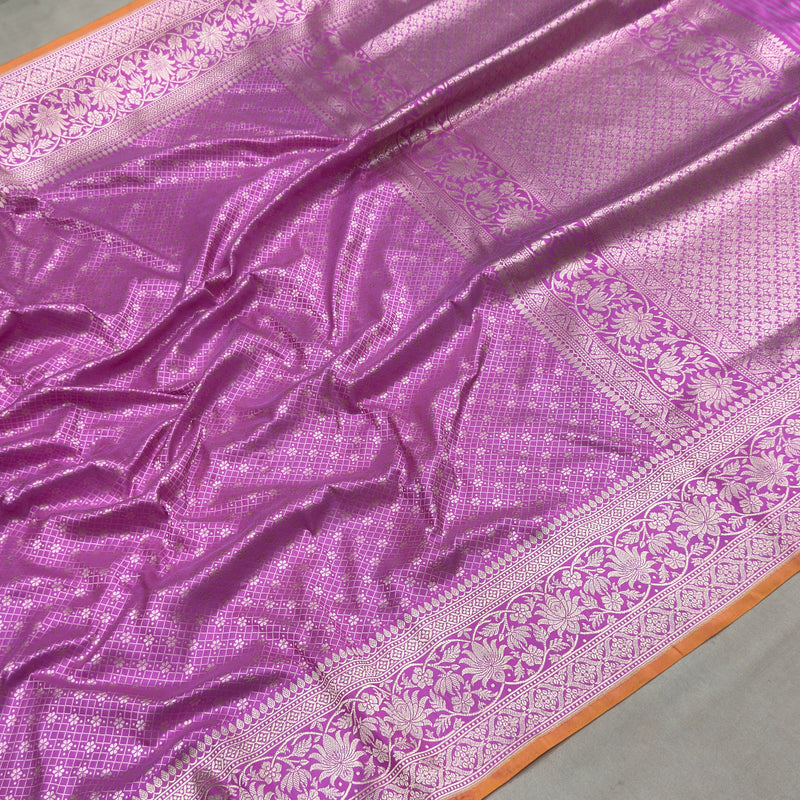 Pink colour pure katan silk handwoven Banarasi Tanchoi saree
