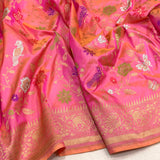 Light peach color pure katan silk handwoven Banarasi saree