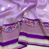 Lavender colour pure kora handwoven Banarasi saree