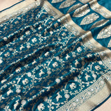 Peacock colour pure katan silk handwoven Banarasi saree