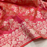 Peach colour pure katan silk handwoven Banarasi saree