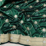 Bottle green colour pure katan silk handwoven Banarasi saree
