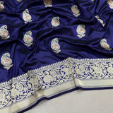 Nevi blue colour pure katan silk handwoven Banarasi saree