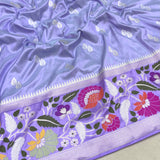 Lavender colour pure katan silk handwoven Banarasi saree