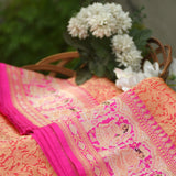 Peach colour pure katan silk handwoven Banarasi saree