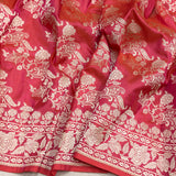 Peach colour pure katan silk handwoven Banarasi saree