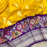 Yellow colour pure katan silk handwoven Banarasi saree