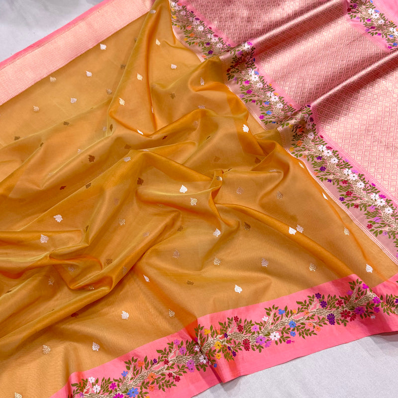 Pure kora handwoven Banarasi saree