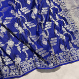 Royal blue colour pure katan silk by georgette handwoven Banarasi saree
