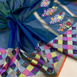Peacock colour pure kora handwoven Banarasi saree
