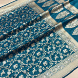 Peacock colour pure katan silk handwoven Banarasi saree