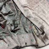 Grey colour pure katan silk handwoven Banarasi saree