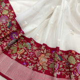 White colour pure kora handwoven Banarasi saree