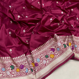 Brown colour pure katan silk handwoven Banarasi saree