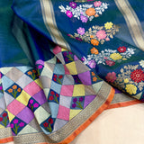 Peacock colour pure kora handwoven Banarasi saree