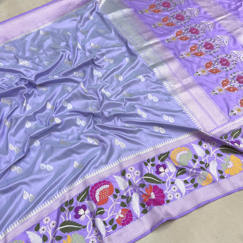Lavender colour pure katan silk handwoven Banarasi saree