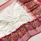 White colour pure kora handwoven Banarasi saree