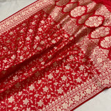 Red colour pure katan silk handwoven Banarasi silk