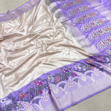 Off white colour pure katan silk handwoven Banarasi saree
