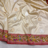 Off white colour pure katan silk handwoven Banarasi saree