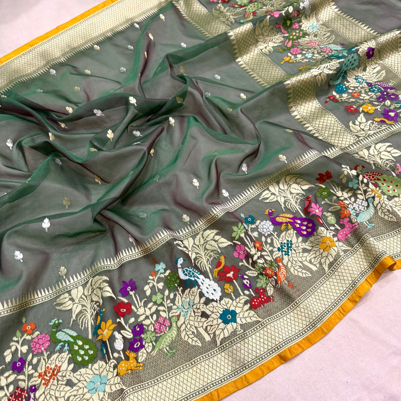 Dual shade Pure kora handwoven Banarasi saree