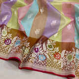Multicolor pure kora handwoven Banarasi saree