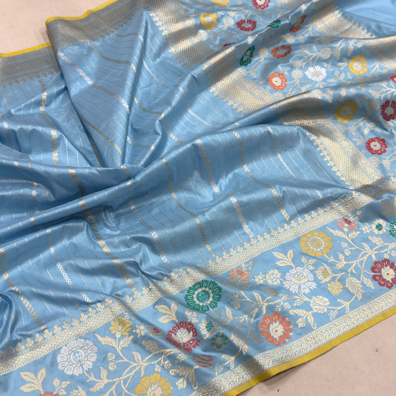 Sky blue colour pure katan silk handwoven Banarasi saree