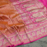 Peach colour pure katan silk handwoven Banarasi saree