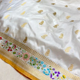 White color pure katan silk handwoven Banarasi saree