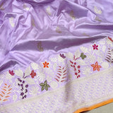 Lavender colour pure katan silk handwoven Banarasi saree
