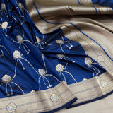 Blue colour pure katan silk handwoven Banarasi saree