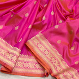 Pink colour pure katan silk handwoven Banarasi sarees
