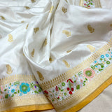 White color pure katan silk handwoven Banarasi saree