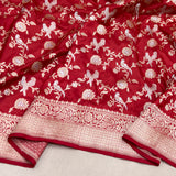 Red colour pure katan silk handwoven Banarasi saree