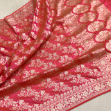 Peach colour pure katan silk handwoven Banarasi saree